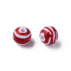 Brique Rouge Perles acryliques à rayures opaques, ronde, firebrick, 11.5x10.5mm, Trou: 2.5mm, environ549 pcs / 500 g