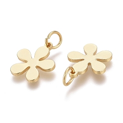 Real 18K Gold Plated Brass Charms, with Jump Rings, Long-Lasting Plated, Flower, Real 18K Gold Plated, 13x11x1mm, Hole: 3.5mm