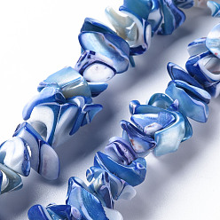Royal Blue Natural Trochid Shell/Trochus Shell Bead Strands, Dyed, Nuggets, Royal Blue, 8~16x7~13x2~15mm, Hole: 1.2mm, about 39~46pcs/strand, 6.89 inch~7.28 inch(17.5~18.5cm)