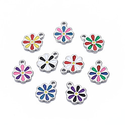 Mixed Color 304 Stainless Steel Charms, with Enamel, Flower, Stainless Steel Color, Mixed Color, 12.5x10x2mm, Hole: 1.5mm