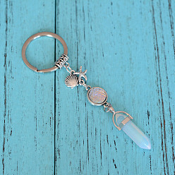 Opalite Opalite Bullet Pendant Keychains, with Alloy Starfish & Shell Shape, 3.5cm