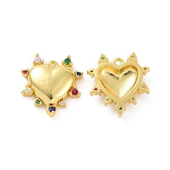 Real 18K Gold Plated Brass Micro Pave Cubic Zirconia Charms, Heart Charm, Real 18K Gold Plated, 15x14x3.5mm, Hole: 1mm