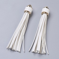 Белый Кожаный шнурок с кисточкой большие подвески, с пластиковыми застежками, белые, 110~115x15 мм, отверстие : 4 мм