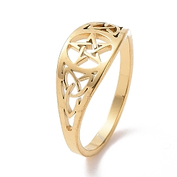 Золотой Пентакль с матросским узлом на пальце, 304 полое ирландское кольцо из нержавеющей стали для женщин, золотые, размер США 6 1/2 (17 мм)