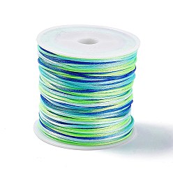 Vert Cordon de fil de nylon teint par segment, corde de satin de rattail, pour le bricolage fabrication de bijoux, noeud chinois, verte, 1mm
