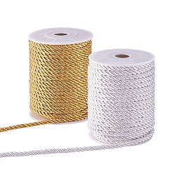 Mixed Color Nylon Milan Thread, Twisted Thread, Gold & Silver, 5mm, about 18~19yards/roll(16.4m~17.3m/roll), 2colors, 1roll/color, 2rolls