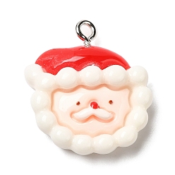 Santa Claus Pendentifs de noël en résine opaque, avec boucles en fer couleur platine, le père noël, 23x21x7.5mm, Trou: 2mm
