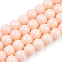 Pêche Perles de verre opaques de couleur unie, ronde, peachpuff, 6~6.5mm, Trou: 1.4mm, Environ 67~70 pcs/chapelet, 14.76 pouces ~ 15.16 pouces (37.5~38.5 cm)