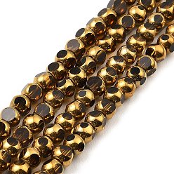 Verge D'or Foncé Brins de perles de verre électrolytiques à facettes, plaqué or, ronde, verge d'or noir, 4mm, Trou: 0.9mm, Environ 68~70 pcs/chapelet, 10.04''~10.24'' (25.5~26 cm)