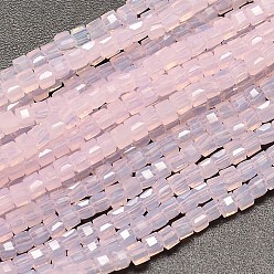 Pink Hebras de cuentas de cristal de jade de imitación cubo cubo, rosa, 2x2x2 mm, agujero: 0.5 mm, sobre 200 unidades / cadena, 15.7 pulgada