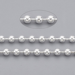 Серебро Латунные шаровые цепи, долговечный, пайки, с катушкой, без кадмия и без свинца, серебряные, 2.3 мм, около 301.83 футов (92 м) / рулон