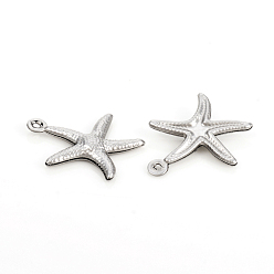 Stainless Steel Color 304 Stainless Steel Pendants, Starfish, Stainless Steel Color, 17.5x15.5x2mm, Hole: 1mm