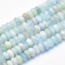 Aquamarine Natural Aquamarine Beads Strands, Grade AB+, Faceted, Rondelle, 7.5~8x3~4mm, Hole: 1mm, about 98pcs/strand, 15.5 inch