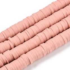 Розово-Коричневый Ручной полимерные нити глины шарик, Heishi бусы, для поделок ювелирных изделий, Диск / плоские круглые, розово-коричневый, 6x0.5~1 мм, отверстие : 2 мм, около 320~450 шт / нитка, 15.35 дюйм ~ 16.92 дюйм (39~43 см)