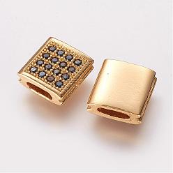 Golden Brass Micro Pave Cubic Zirconia Beads, Square, Golden, 9x9x3.5mm, Hole: 2x5mm