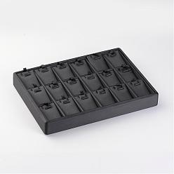 Black Wooden Necklace Presentation Boxes, Covered with PU Leather, 18 Grids Stackable Pendant Necklace Display Tray, Rectangle, Black, 18x25x3.2cm