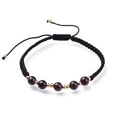 Grenat Bracelets réglables en perles de grenat naturel, bracelet en nylon avec nœud carré, avec les accessoires en laiton, or, 2 pouce (5.2 cm)