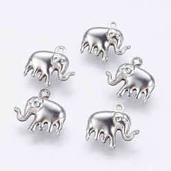 Stainless Steel Color 304 Stainless Steel Charms, Elephant, Stainless Steel Color, 14.5x15x5mm, Hole: 1mm