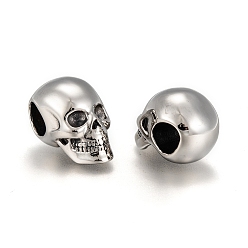 Plata Antigua 316 perlas quirúrgicas de acero inoxidable, cráneo, abalorios de grande agujero, plata antigua, 25x15x17.5 mm, agujero: 7.5 mm