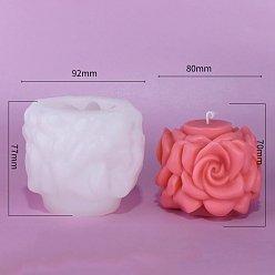 White Valentine's Day 3D Rose Flower Pillar DIY Silicone Candle Molds, Aromatherapy Candle Moulds, Scented Candle Making Molds, White, 9.2x7.7cm