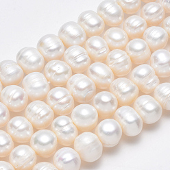 Marfil Hilos de perlas de agua dulce cultivadas naturales, patata, blanco cremoso, 9~10 mm, agujero: 0.8 mm, sobre 41 unidades / cadena, 13.77 pulgada ~ 14.17 pulgada