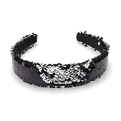 Black Solid Cloth Hair Bands, Wide Hair Accessories for Women, with Glitter, Black, 140~160x35mm