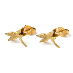 Golden Ion Plating(IP) 304 Stainless Steel 3D Dragonfly Stud Earrings, Golden, 9x11mm