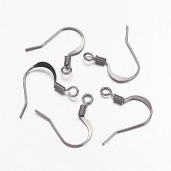 Gunmetal Brass French Earring Hooks, Flat Earring Hooks, Ear Wire, with Horizontal Loop, Nickel Free, Gunmetal, 17mm, Hole: 2mm, 21 Gauge, Pin: 0.7mm