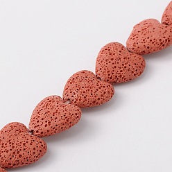 Red Synthetic Lava Rock Bead Strands, Heart, Dyed, Red, 20x20x7mm, Hole: 1mm, about 20pcs/strand, 15.3 inch