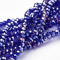 Bleu Foncé Perles en verre electroplate, de couleur plaquée ab , facette, rondelle, bleu foncé, 3x2mm, Trou: 1mm, Environ 165~169 pcs/chapelet, 15~16 pouce (38~40 cm)