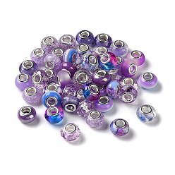 Medium Orchid Resin European Beads, with Platinum Plated Brass Core, Rondelle, Medium Orchid, 13.5x9mm, Hole: 5mm