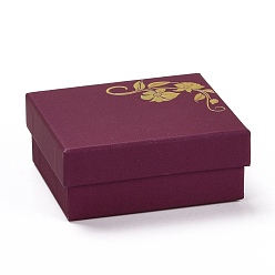 Purple Paper with Sponge Mat Necklace Boxes, Rectangle with Gold Stamping Flower Pattern, Purple, 8.7x7.7x3.65cm, Inner Diameter: 8.05x7.05cm, Depth: 3.3cm