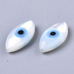 Deep Sky Blue Natural White Shell Mother of Pearl Shell Beads, with Synthetic Turquoise, Horse Evil Eye with Evil Eye, Deep Sky Blue, 12x6x3mm, Hole: 0.7mm