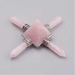 Rose Quartz Natural Rose Quartz Beads, with Brass Findings, No Hole/Undrilled, Pyramid, 88~95x88~95mm