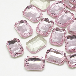 Rosa Claro Señaló hacia cabujones de diamantes de imitación de cristal, facetados, octágono rectángulo, rosa luz, 14x10x4 mm