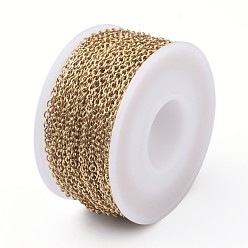 Real 18K Gold Plated Ion Plating(IP) 304 Stainless Steel Cable Chains, Soldered, with Spool, Oval, Real 18K Gold Plated, 2.5x2x0.5mm, about 32.8 Feet(10m)/roll