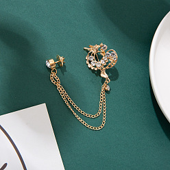 Oro Broche con cadena colgante de diamantes de imitación de aleación de dragón, broche colgante con borla, dorado, 125x54x48 mm