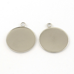 Stainless Steel Color 304 Stainless Steel Pendants, Cabochon Settings, Milled Edge Bezel Cups, Flat Round, Stainless Steel Color, Tray: 30mm, 36x31x2mm, Hole: 3mm