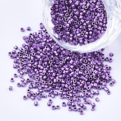 Medium Orchid Glass Cylinder Beads, Seed Beads, Metallic Colours, Round Hole, Medium Orchid, 1.5~2x1~2mm, Hole: 0.8mm, about 8000pcs/bag, about 85~95g/bag