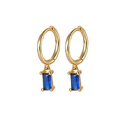 Blue Real 18K Gold Plated 925 Sterling Silver Dangle Hoop Earrings for Women, Rectangle, Blue, 19.8mm