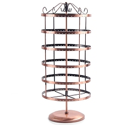 Red Copper 6-Tier Rotatable Iron Earring Display Towers, with 288 Holes, Red Copper, 19.5x19.5x48cm