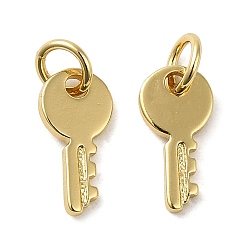 Real 18K Gold Plated Rack Plating Brass Cubic Zirconia Charms, Cadmium Free & Lead Free, Long-Lasting Plated, Key Charm, with Jump Ring, Real 18K Gold Plated, 12x6x1mm, Hole: 3.3mm