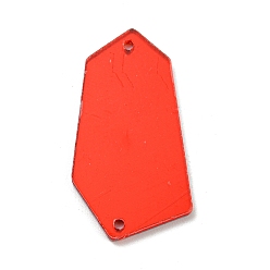 Rouge Miroir acrylique de forme hexagonale irrégulière cousu sur des strass, accessoires de vêtements, rouge, 30.5x17x1.3mm, Trou: 1.2mm
