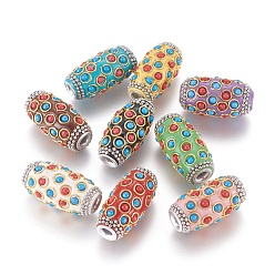 Mixed Color Handmade Indonesia Beads, with Metal Findings and Resin Cabochons, Platinum & Golden, Oval, Mixed Color, 32x16.5~17mm, Hole: 4.5mm