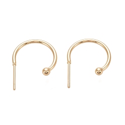 Real 18K Gold Plated 304 Stainless Steel C-shaped Hoop Circle Ball Stud Earrings, with 316 Surgical Stainless Steel Pin, Real 18k Gold Plated, 16x21x3mm, Pin: 0.8mm