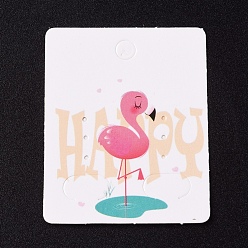 White Paper Jewelry Display Cards, for Hanging Earring Display, Rectangle with Happy Flamingo Shape, White, 50x40x0.3mm, Hole: 5.3mm