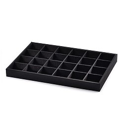 Black Wooden Cuboid Jewelry Presentation Boxes, Covered with Cloth, 24 Compertments, Black, 35x24x3cm