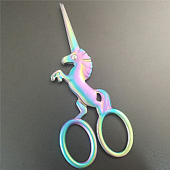 Rainbow Color 201 Stainless Steel Scissors, Unicorn Cute Snips, for Needlework, Cross-stitch, Embroidery, Sewing, Quilting Craft, Rainbow Color, 11.5x5.1x0.8cm