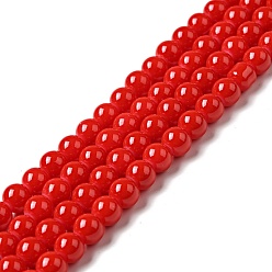 Красный Окрашенные стеклянные бусины , спекающийся лак, круглые, красные, 4 мм, отверстие : 1.1~1.3 мм, около 200 шт / нитка, 31.4 дюйм
