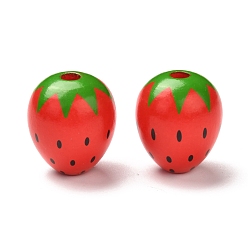 Red Spray Painted Natural Wood Beads, Strawberry, Red, 23x20mm, Hole: 4.5mm